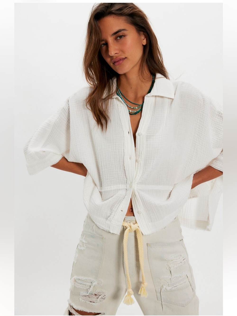 Free People NWT Happy Days Top Size Large in Clean Ivory